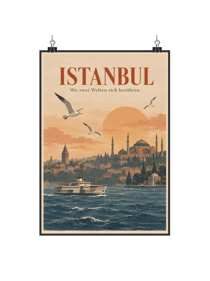 Poster Stadtbild nostalgisch Design mit Spruch in Weiß