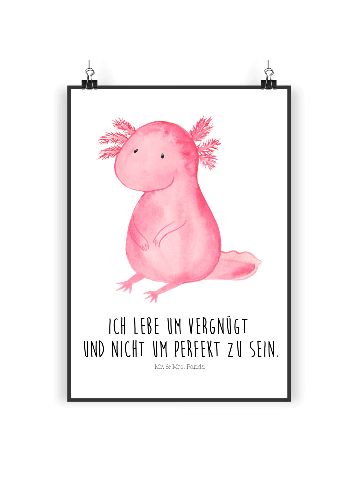 Wandbild Axolotl Niedlich mit Spruch in Weiß