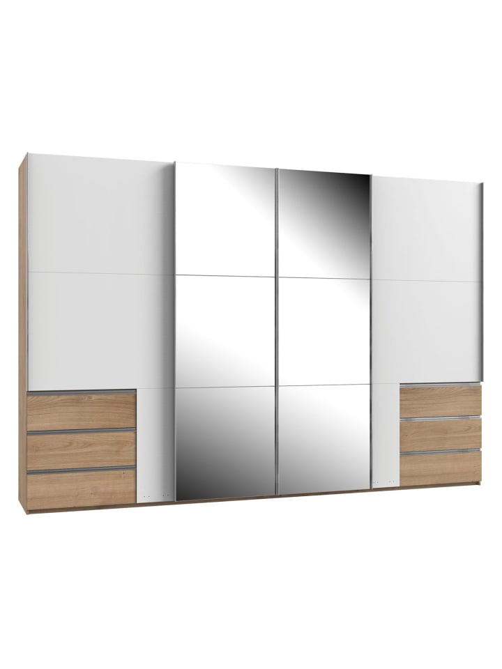 Schwebetürenschrank Level Plankeneiche / weiß 350 / 65 / 236cm