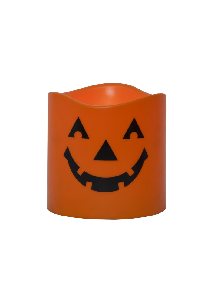 LED Kerze Halloween gelbe LED D: 15cm H: 15cm Batteriebetrieb in orange