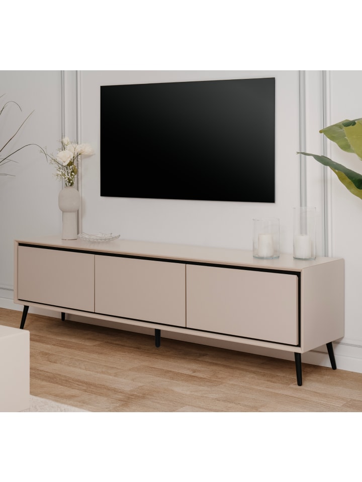 TV-Lowboard sand, schwarz 175 cm, Fernsehtisch mit Stauraum