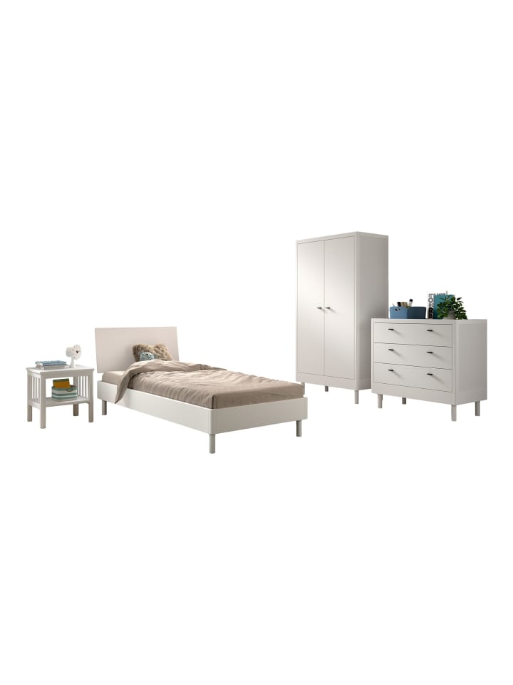 EINZELBETT SET 90x200 Keeley Buche Weiß Holz Komplett Komfort Stabil