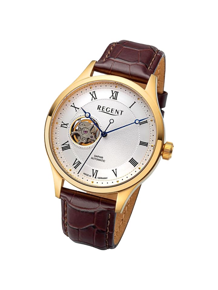 Armbanduhr Regent Lederarmband braun extra groß (ca. 42mm)