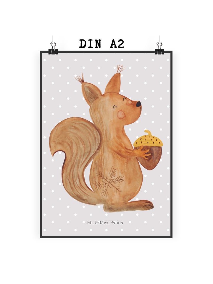 Poster Eichhörnchen Weihnachten ohne Spruch in Grau Pastell