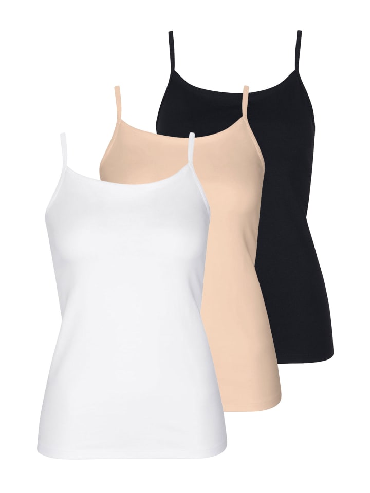 3er Pack Trägerhemd in black-nude-white