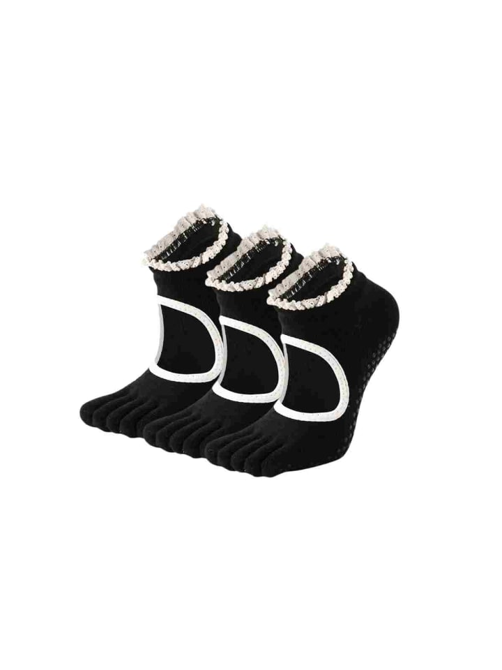 3er-Pack Ballett-/Yoga-Anti-Rutsch Zehensocken in Schwarz