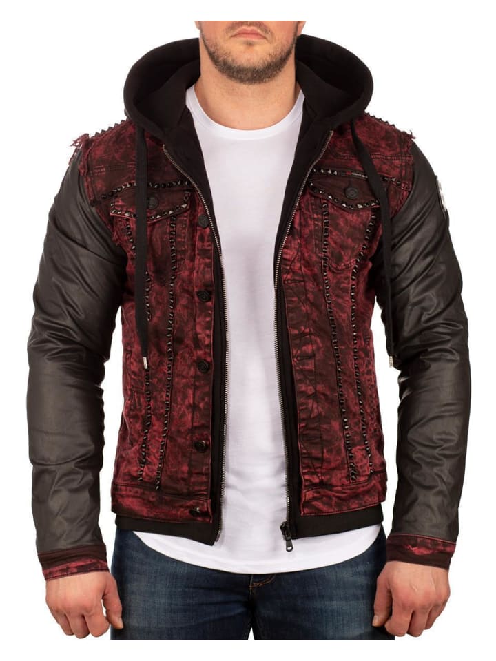 Herren Bequem Kapuzen Sweatjacke Denim in Bordeaux