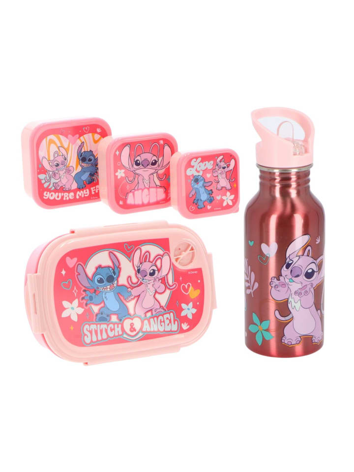 Disney Lilo & Stitch Lunchpaket 5-tlg. Brotdose Trinkflasche Snackbox in Rosa