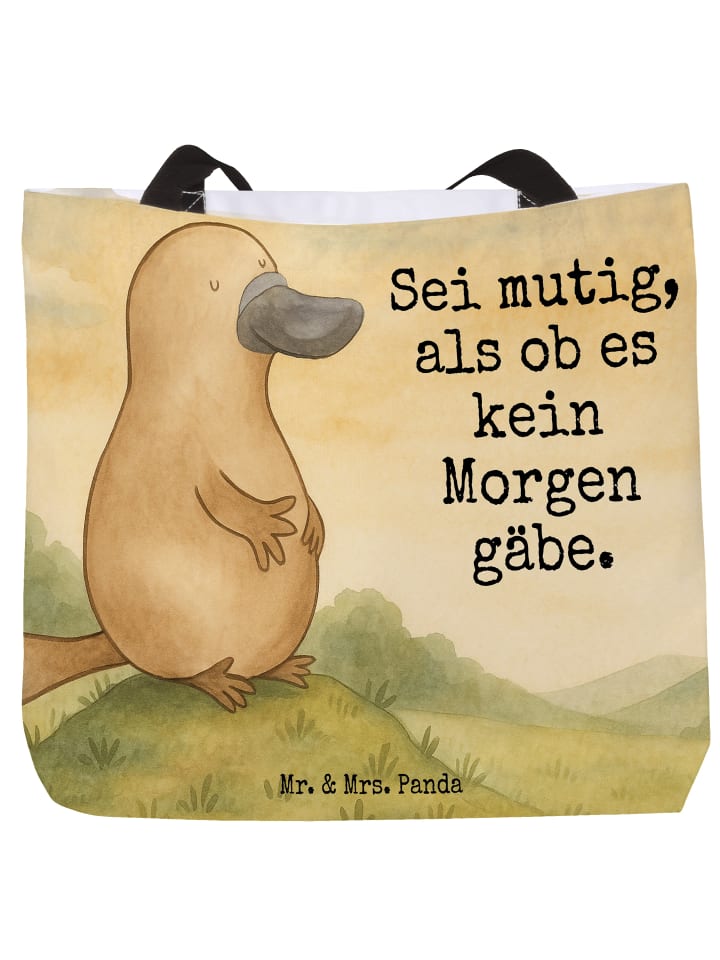 Tote Bag Schnabeltier Mut Design mit Spruch in Weiß