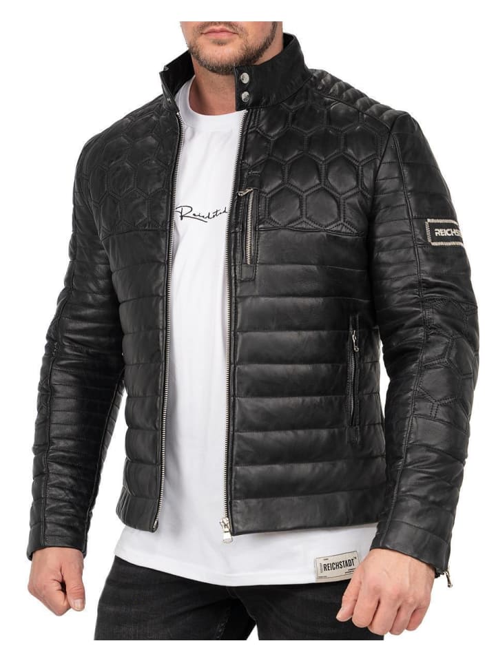 Herren Slim Fit Echtlederjacke Echtleder in Black