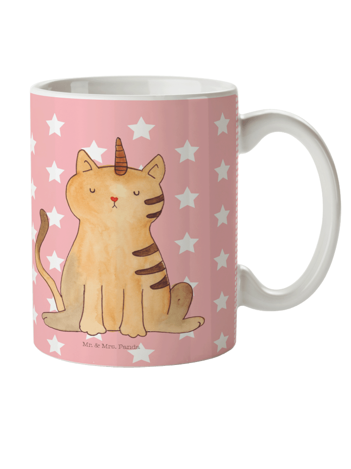 Kaffeetasse Einhorn Katze ohne Spruch in Rot Pastell