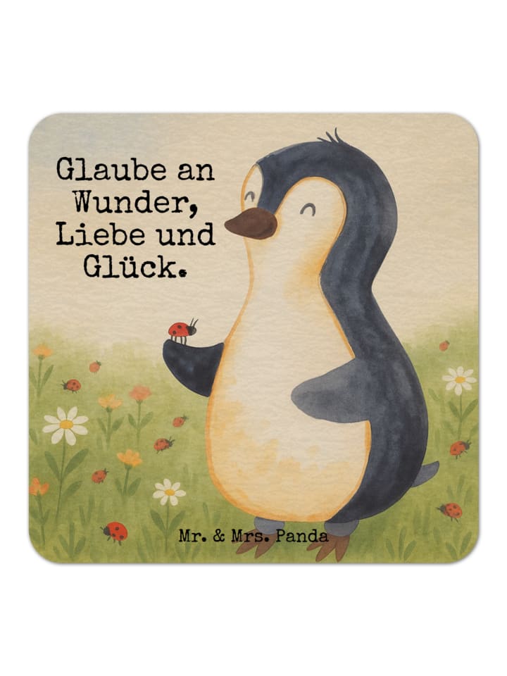 Untersetzer Pinguin Marienkäfer Design mit Spruch in Weiß