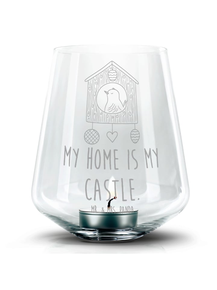 Glas Kerzenhalter Vogel Haus mit Spruch in Transparent
