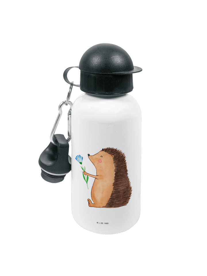 Wasserflasche Igel Blumen ohne Spruch in Weiß