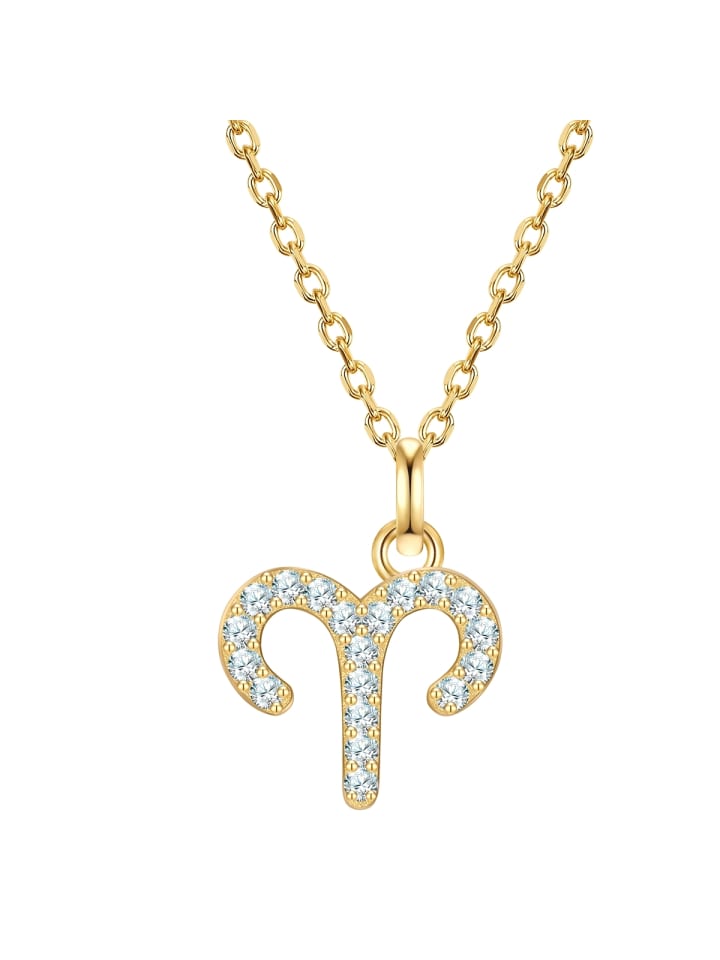 Kette Sternzeichen Widder aus Sterling Silber mit Zirkonia in gelbgold