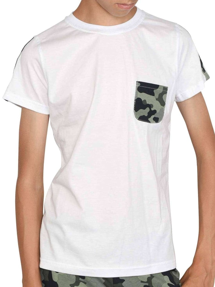 T-Shirt in Weiß-Olivegrün-Camouflage - Camouflage