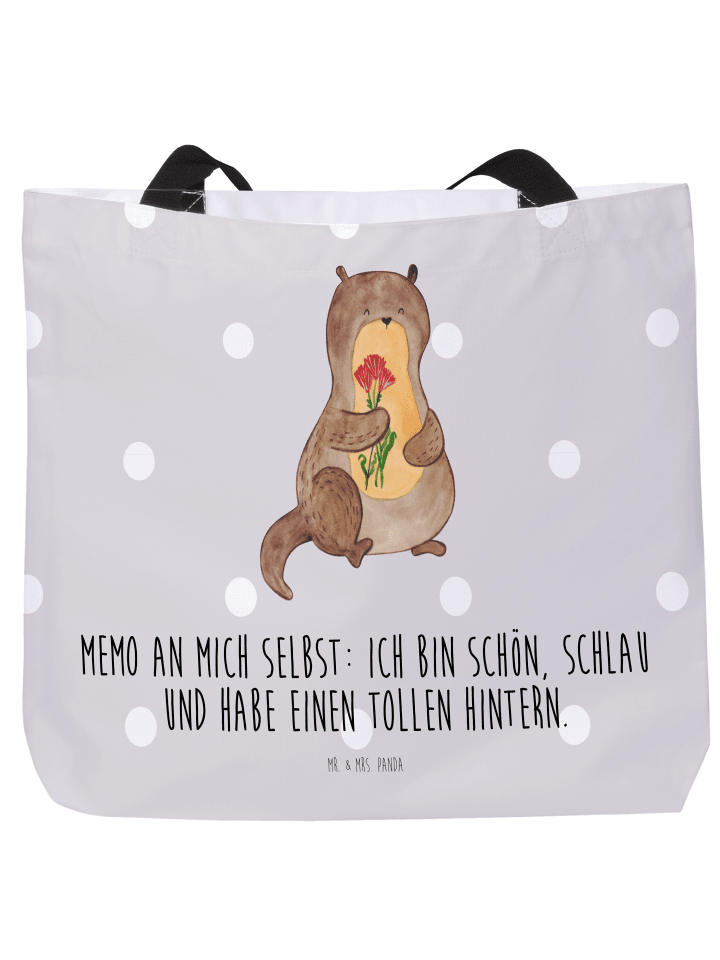 Tasche Otter Blumenstrauß mit Spruch in Grau Pastell