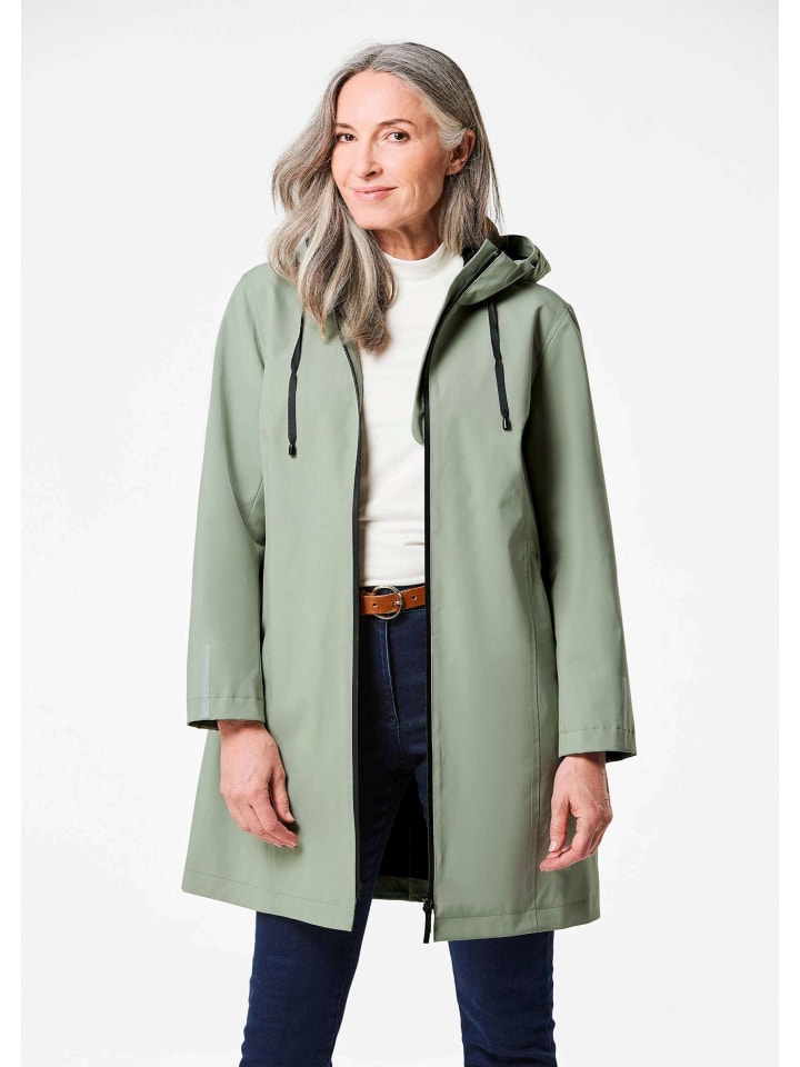 Wetterfeste Regenjacke mit Kapuze in graugrün