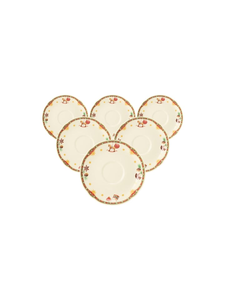6er Set Teeuntertassen Marieluise Weihnachtsnostalgie in Creme ø 13 cm