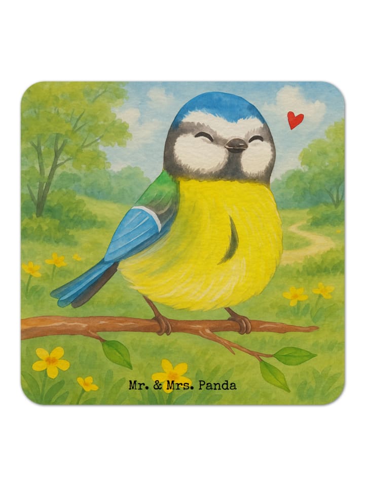 Glasuntersetzer Vogel Blaumeise Design ohne Spruch in Weiß