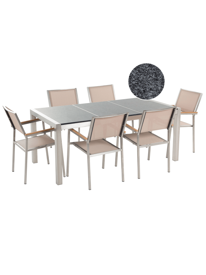 7-tlg Gartentisch Set GROSSETO in Grau/Beige/Silber
