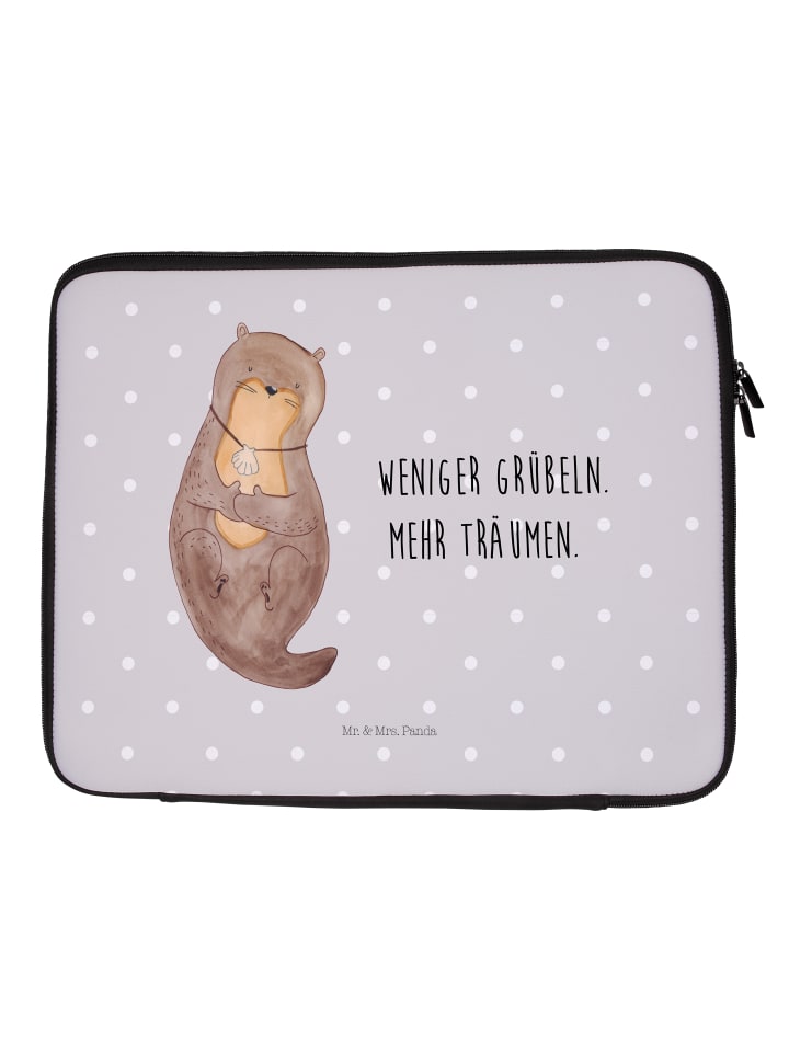 Laptoptasche Otter Muschel mit Spruch in Grau Pastell