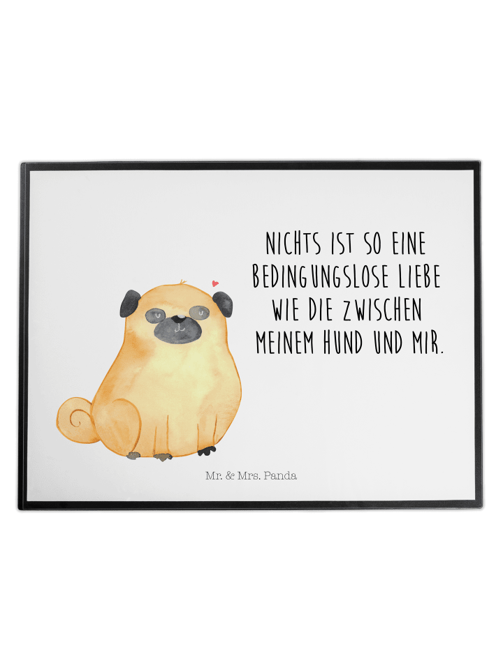 Schreibunterlage Mops mit Spruch in Weiß