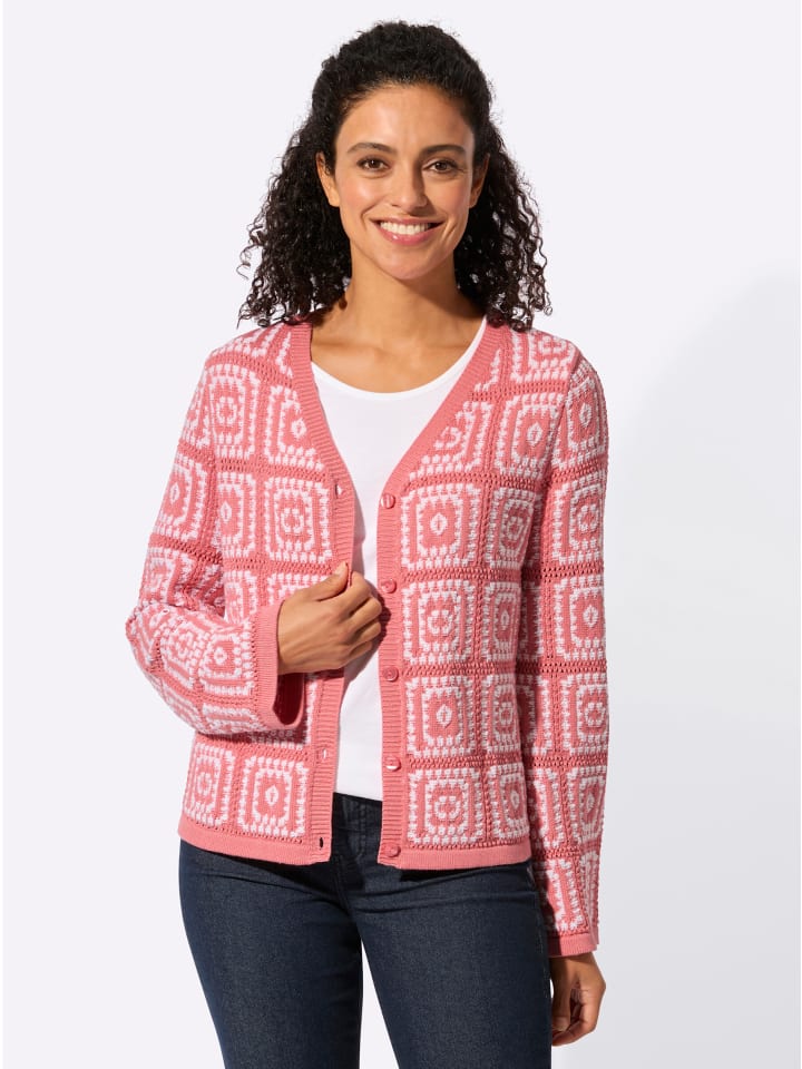 Strickjacke in flamingo-weiß