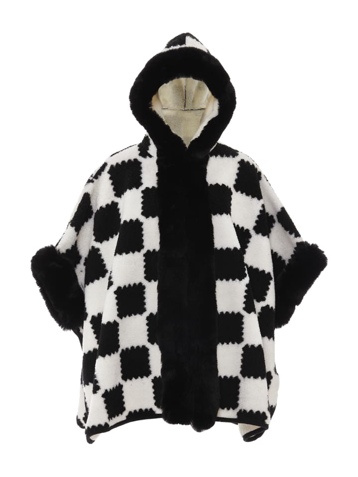 Damen Poncho in Schwarz Wollweiss
