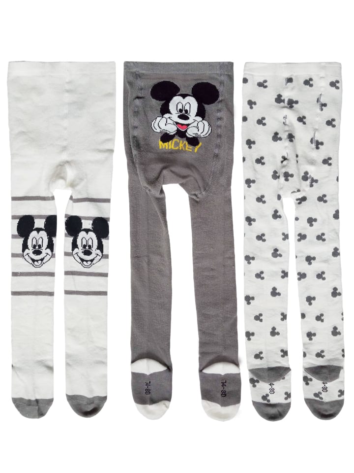3er Pack Disney Mickey Mouse Baby Strumpfhose Babystrumpfhose in weiß/grau