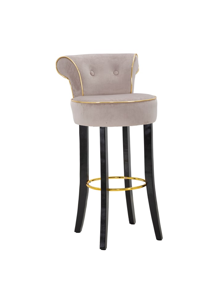 Barhocker aus Holz und grauem Stoff, 46 x 48 x 96 cm