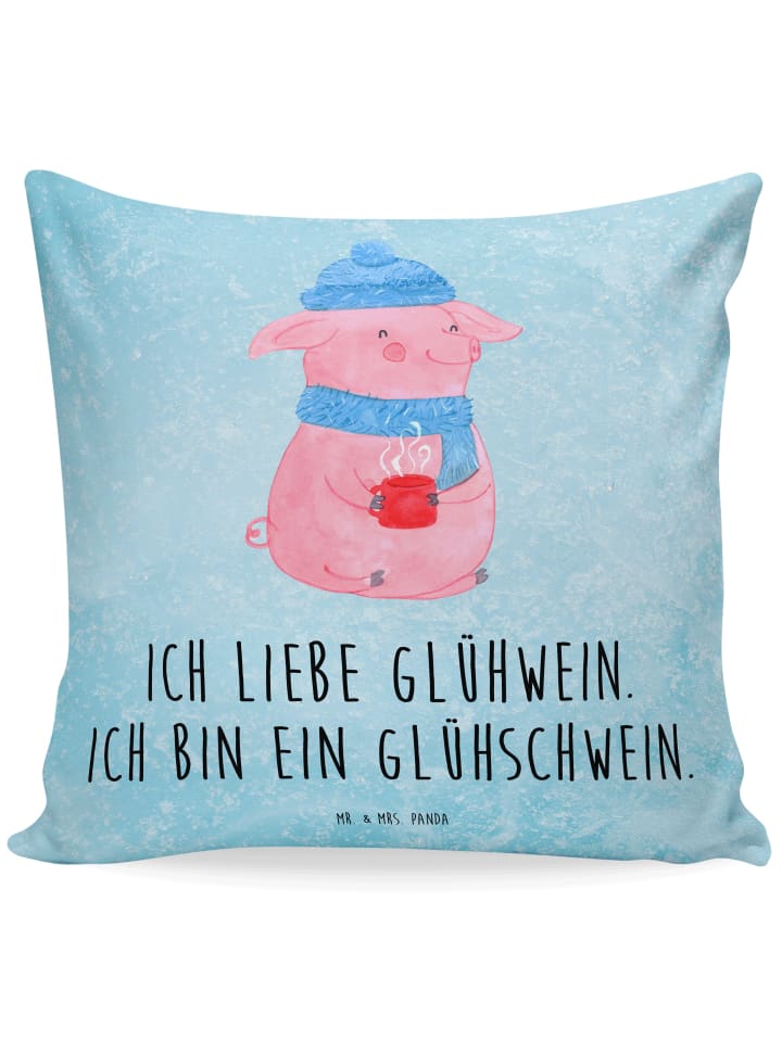 Kissen Schwein Glühwein mit Spruch in Eisblau