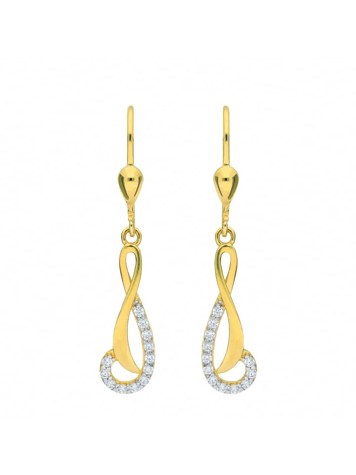 Damen 333 Gold Ohrringe / Ohrhänger mit Zirkonia in gold
