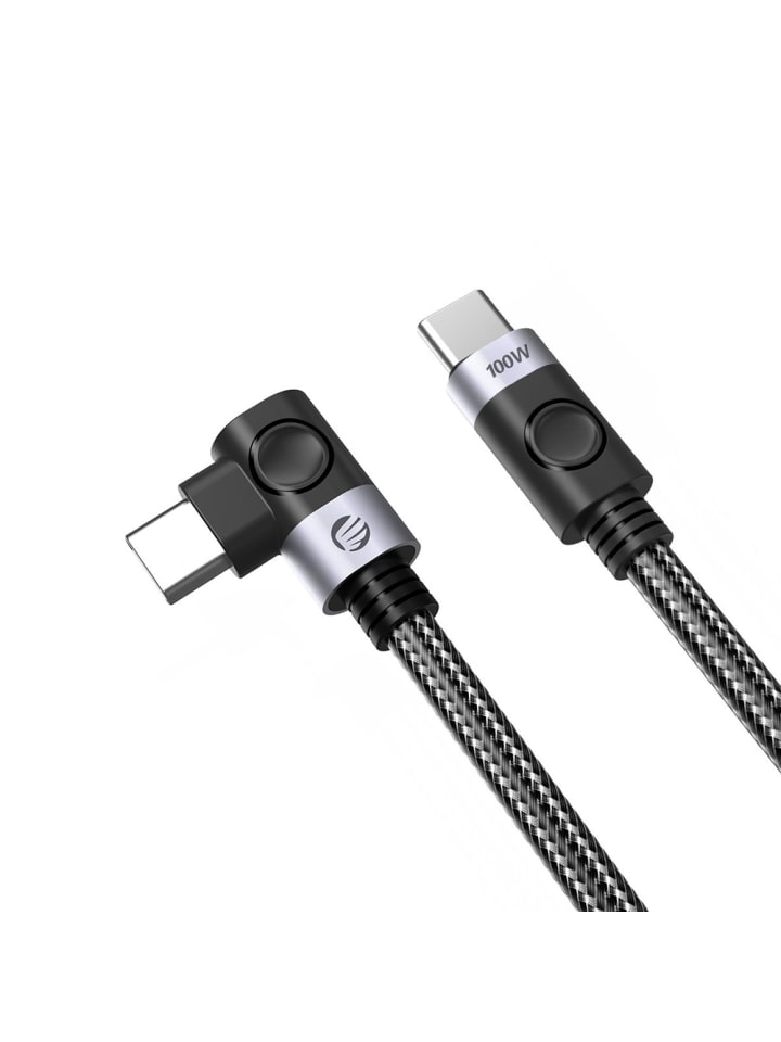 C2C PD100W Laptop-Schnellladekabel (Winkelkabel) schwarz 1 m