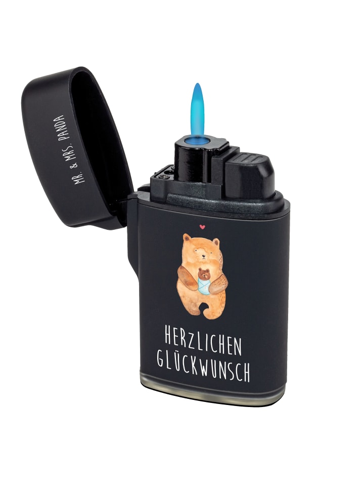 Sturmfeuerzeug Bär Baby mit Spruch in Schwarz