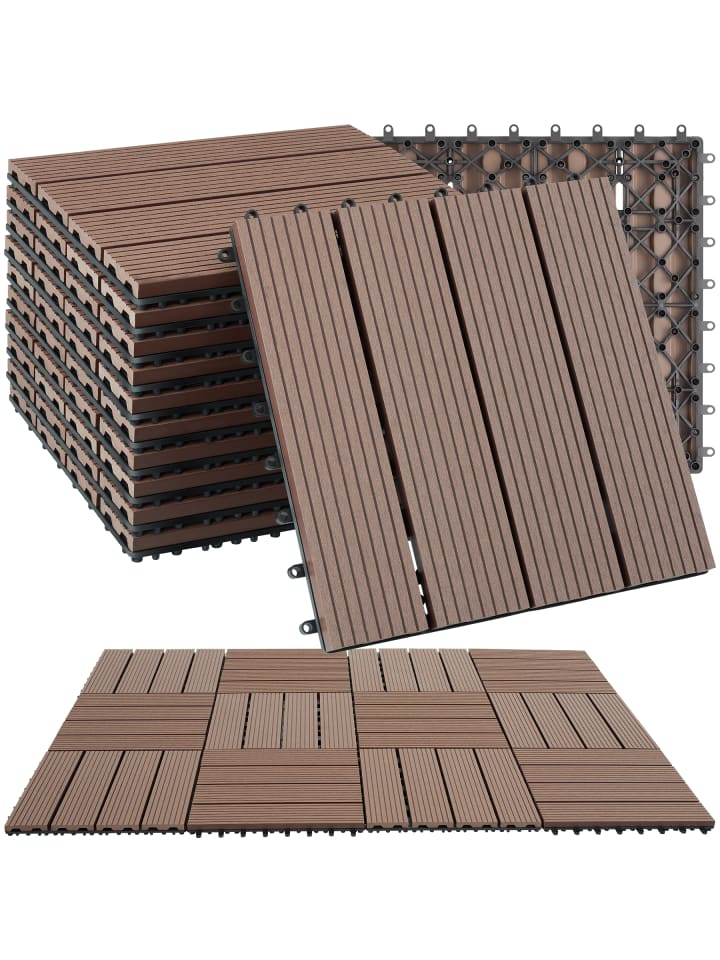 Terrassenfliesen 11er Set im Klicksystem, 31 x 31 x 2,2 cm