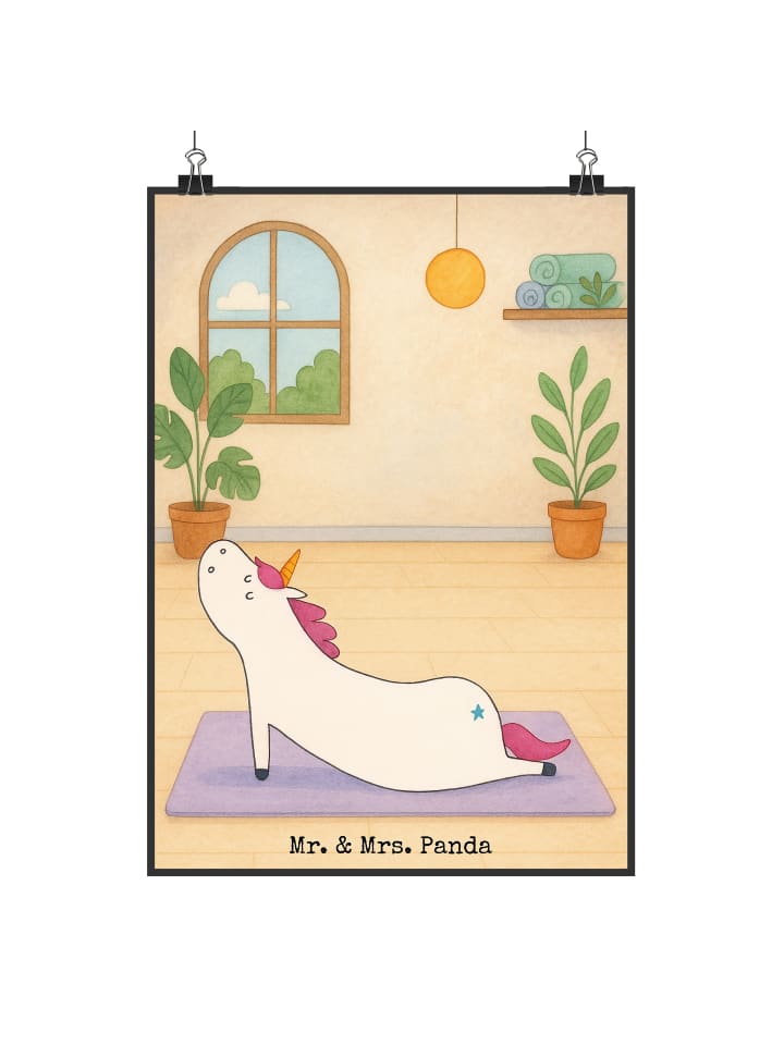 Poster Einhorn Yoga Design ohne Spruch in Weiß