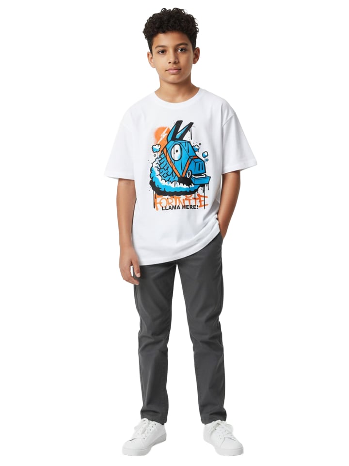 Fortnite T-Shirt Llama here! Oberteil Shirt kurzärmlig in weiß