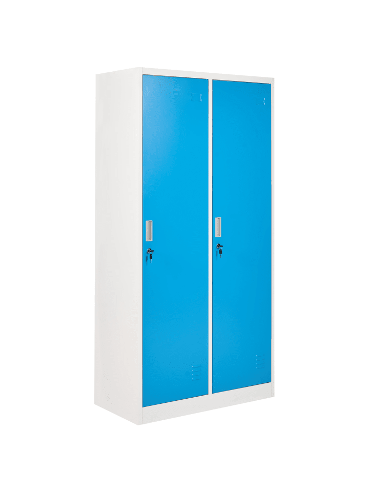 Spind mit 2 Türen ATHLETE in Weiß/Blau - (W) 90 x (H) 180 x (L) 45 cm