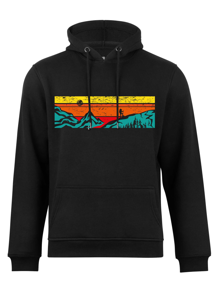 Kapuzensweatshirt mit Bergen - Lets Hiking in Schwarz