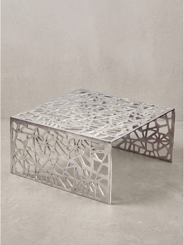 Couchtisch quadratisch, lackiertes Aluminium, handgefertigt in Silber
