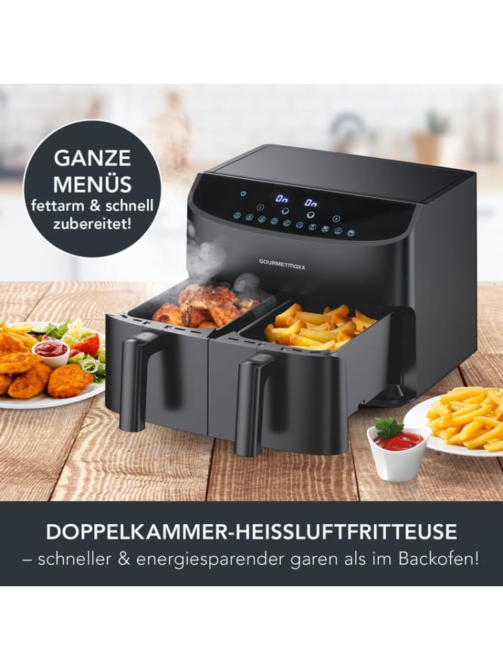 Heißluft-Fritteuse l 3,5 GOURMETmaxx limango - - | Doppelkorb schwarz 2x kaufen günstig Gourmetmaxx