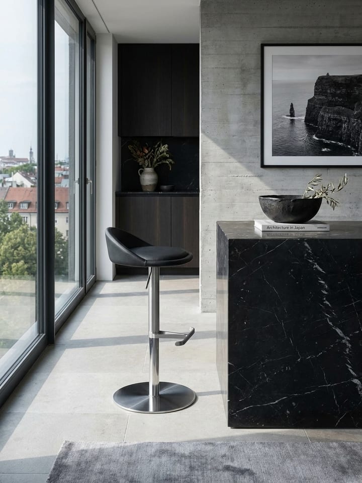 Barhocker WL1.281 Edelstahl höhenverstellbare Sitzhöhe 54-79 in Schwarz