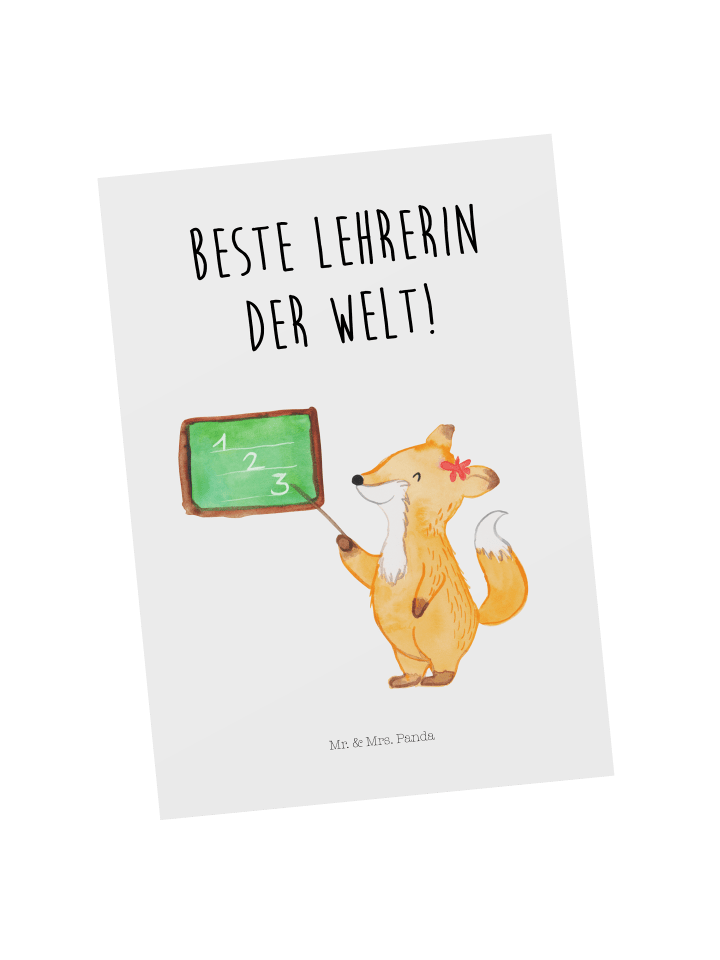 Postkarte Fuchs Lehrerin mit Spruch in Weiß