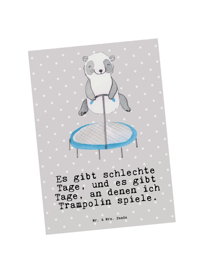 Postkarte Panda Trampolin springen mit Spruch in Grau Pastell