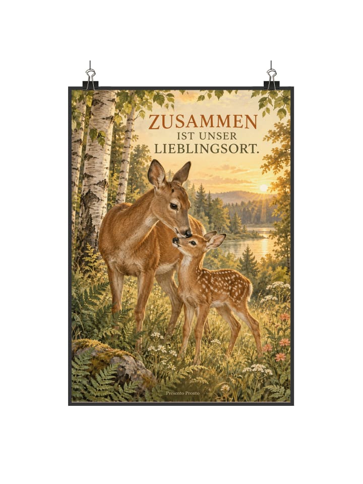 Wandbild Hirsch nostalgisch Design mit Spruch in Weiß