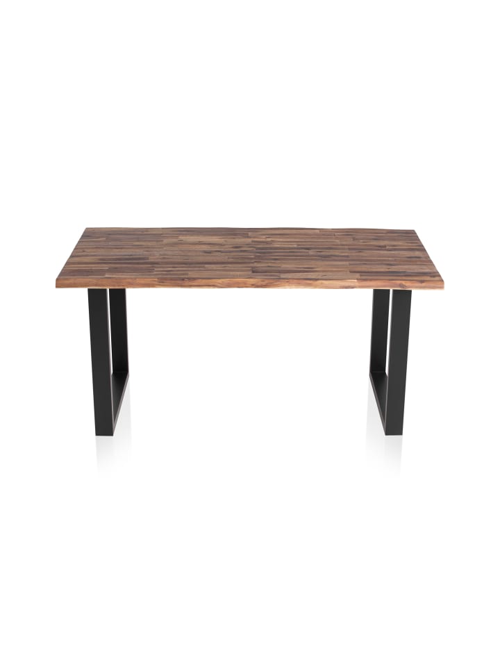 Esstisch 140x80 cm aus Massivholz Akazie Balkenoptik und U-Gestell in Schwarz
