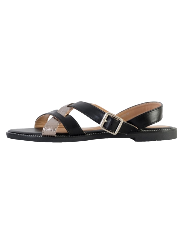 Flache Sandale mit Riemen Grau