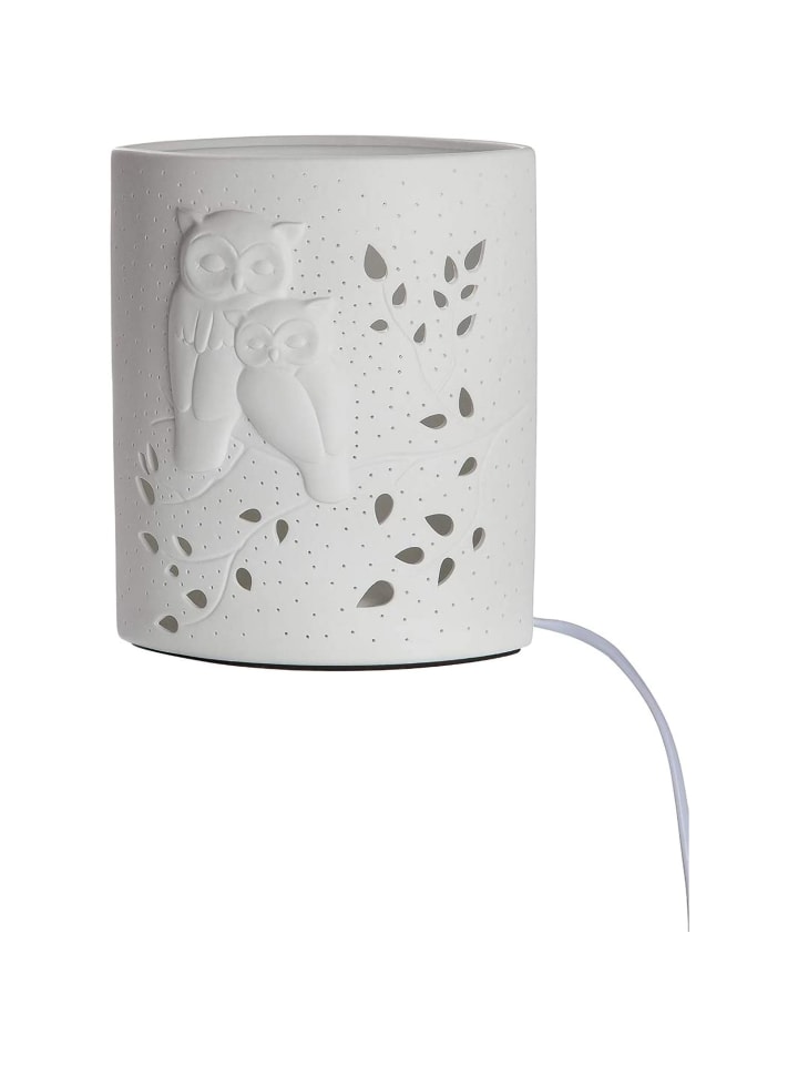 Porzellan Lampe "Eulenpaar" in Weiß - H. 28 cm - B. 18 cm