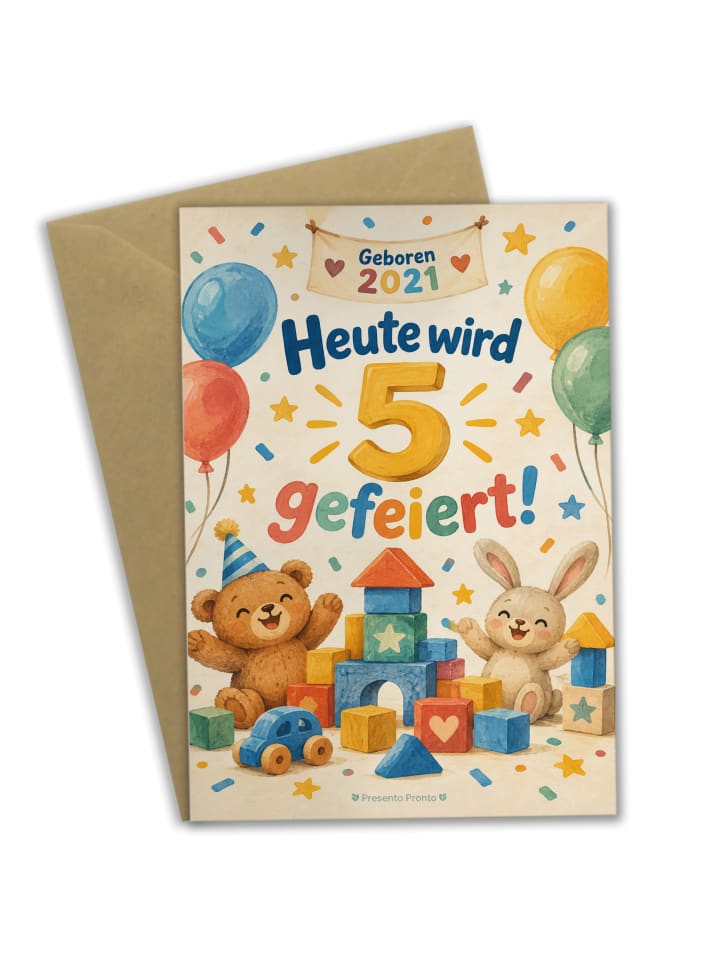 Glückwunschkarte Geburtstag 5. Geburtstag Baukl... in Weiß